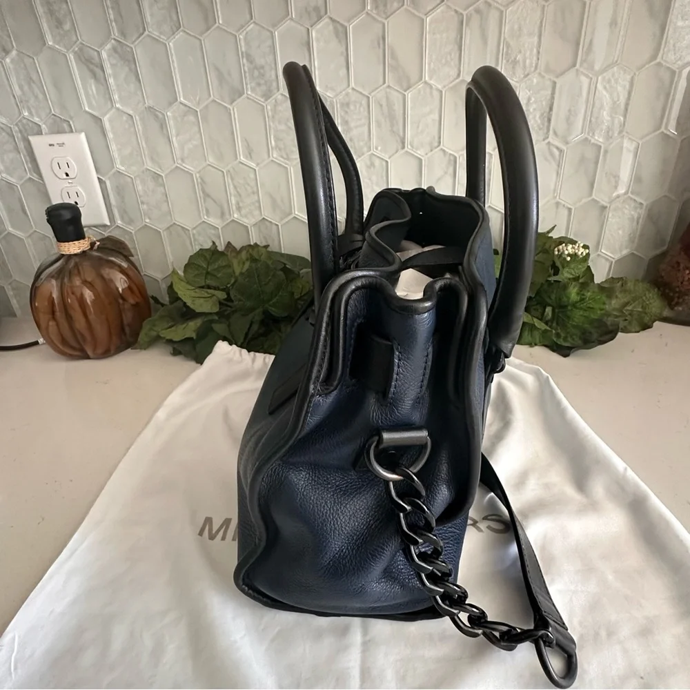 Michael Kors Navy & Black Leather Satchel With Chain Strap And Dust Bag - Picture 8 of 13